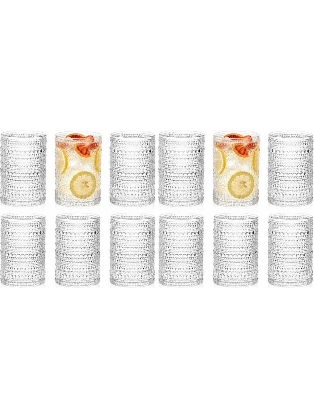 Vintage Hobnail Drinking Glasses Set of 6 - Clear Tumblers for Water, Juice